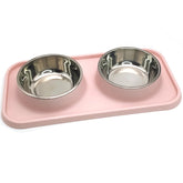 BNOSDM double dog bowls pink front view showing tidy feeding setup