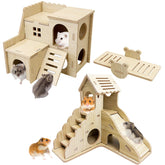 BNOSDM wood hamster house double-level hideout for safe, cozy play and rest