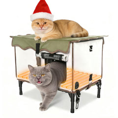 BNZ indestructible heated cat house exterior in winter for weatherproof shelter.