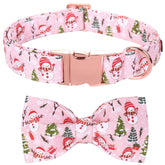 Bobo Rainbow gingerbread bow collar on pink fabric for festive dog style