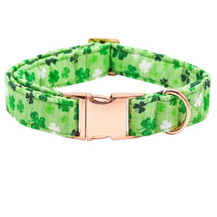 Bobo Rainbow Saint Patrick's Day dog collar green closeup shows soft cotton texture for comfortable wear.