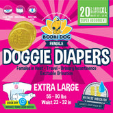Bodhi Dog disposable female diapers XL, snug waist shown with absorbent core for dryness and leak protection.