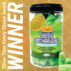 Bodhi Dog finger toothbrush on finger ready for easy at-home brushing
