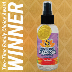 Bodhi Dog Patchouli Cologne spray application on pet coat for odor control.