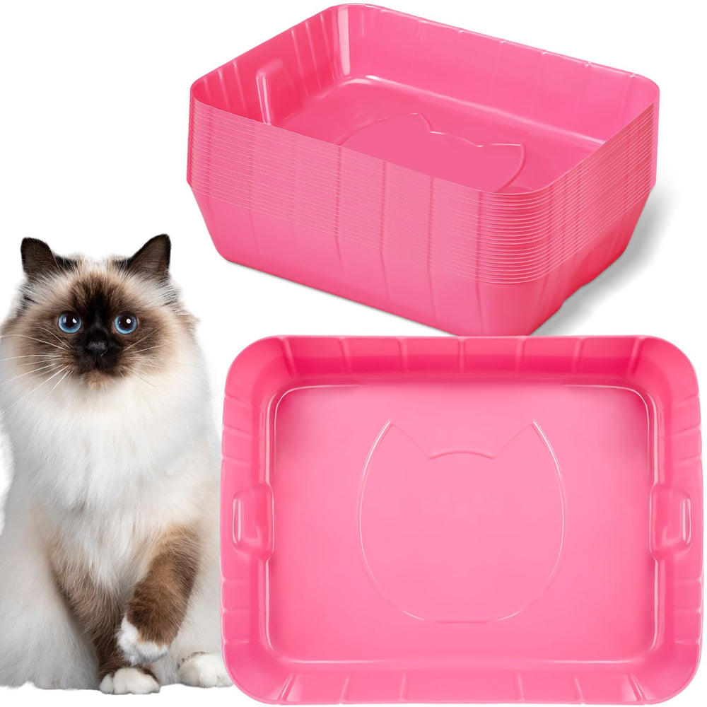 Bokon 25-pack pink disposable litter boxes front view for quick, clean cat care.