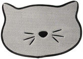 Bone Dry embroidered cat shape placemat gray with microfiber surface for mess-free feeding.