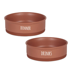 Bone Dry terra-cotta pet bowls set-2 shown for stable, mess-free daily feeding.