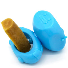 BoniVet chew holder demonstrates dog-safe design securely holding a treat.