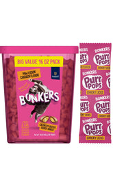 Bonkers Paw Lickin Chicken treats pack front highlighting value size for regular rewards