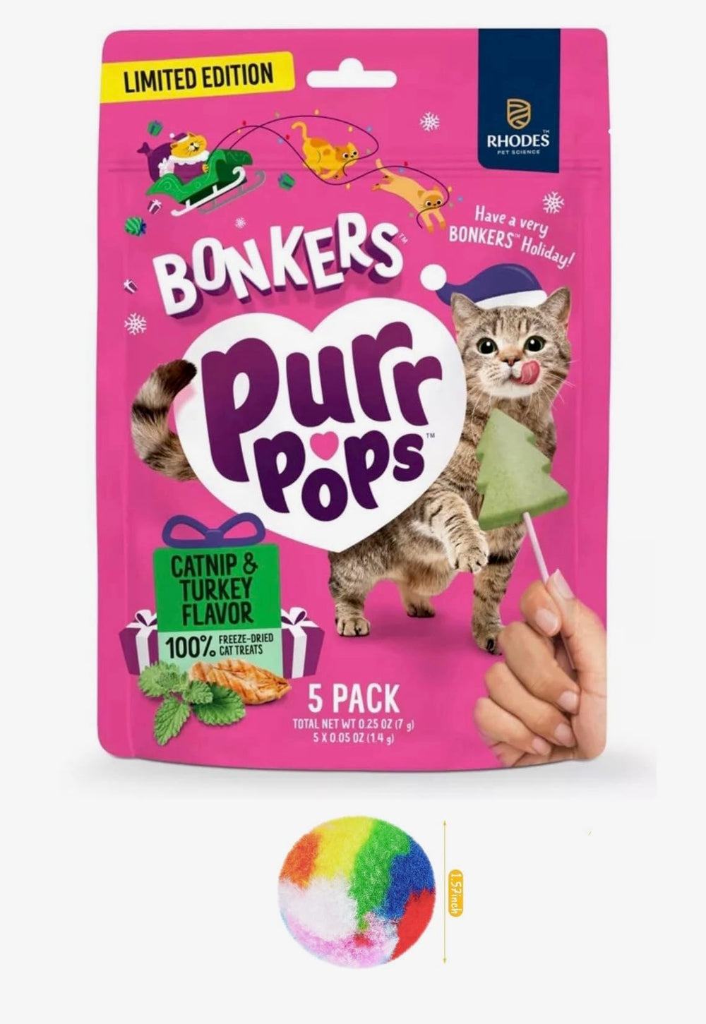 Bonkers Purrpops pack de palitos navidad, sabor pavo, para gato.