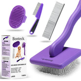 Bonteck dog slicker brush purple long-pin, designed for efficient detangling in large breeds.