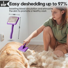 Bonteck stainless steel comb with rounded ends promotes safe dematting and skin-friendly grooming.