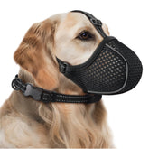BONTHEE dog muzzle with soft nylon breathable mesh for comfortable panting during walks.