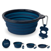 Bonza collapsible dog bowl navy blue closed for compact travel and storage