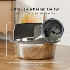 Booche litter box with lid angled side view emphasizes privacy and splash prevention.