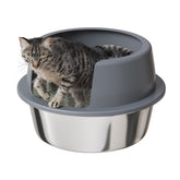 Booche round high-sided litter box with lid top view shows spacious interior.