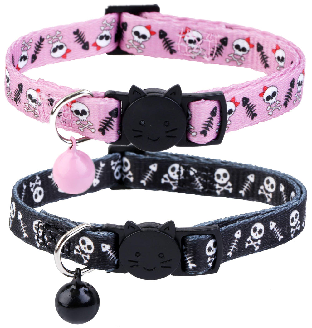 BoomBone skull cat collar with bell adjustable 7-11 inches for cats
