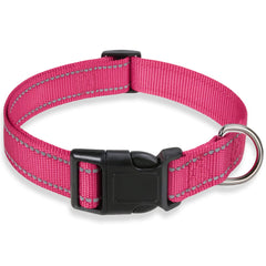 BOOMIBOO reflective dog collar pink enhances nighttime visibility for safer evening walks.