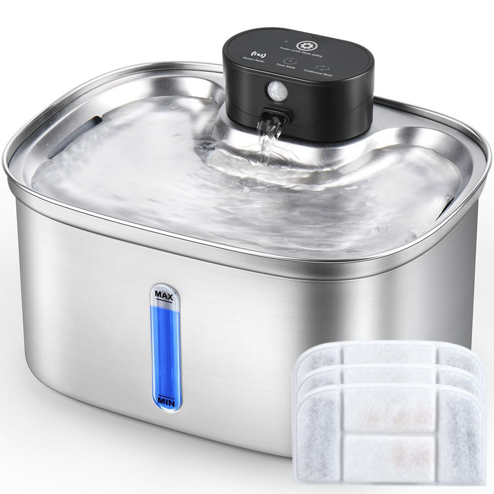 BOORCA wireless cat fountain in stainless steel highlights cordless placement and hydration benefits