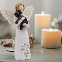 BORLESTA dog memorial angel figurine black, on-desk display showcasing comforting memory.