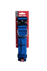 Boss Dog Tactical Collar blue front view—durable nylon for rugged outdoor adventures.