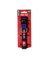 Boss Dog Tactical Collar Blue X-Small strap close-up shows durable nylon and rust-resistant hardware for daily adventures.