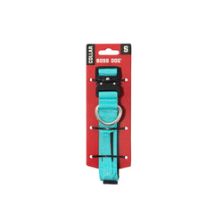Boss Dog Tactical Collar Teal Small closeup highlighting rugged nylon and rust-resistant hardware.