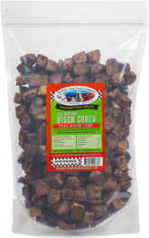 Boulder Dog Food Company Bison Cubes packaging highlights all-natural, single-ingredient treats for dogs.