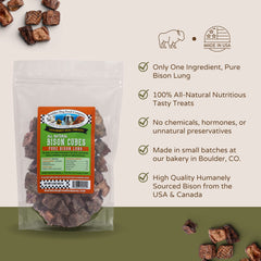 Boulder Dog Food Company bison cubes closeup shows crunchy, protein-rich bites