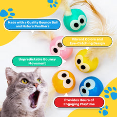 Bouncy Tails cat ball toy eye design highlights irresistible swat-worthy appeal.