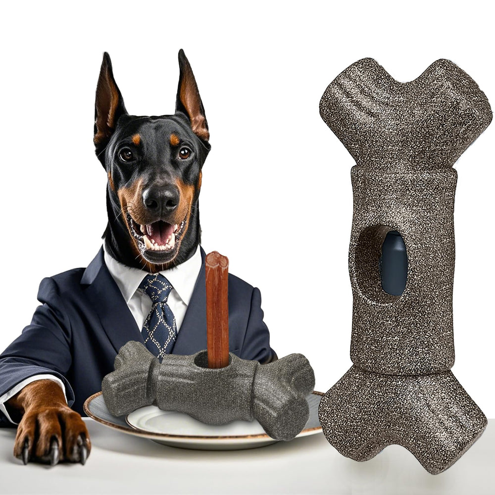 BOUSEPO bully stick holder in use for secure dog chewing session and safety