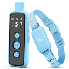 BOUSNIC shock collar receiver on a dog's neck, comfortable fit for 8-120 lb dogs during training.