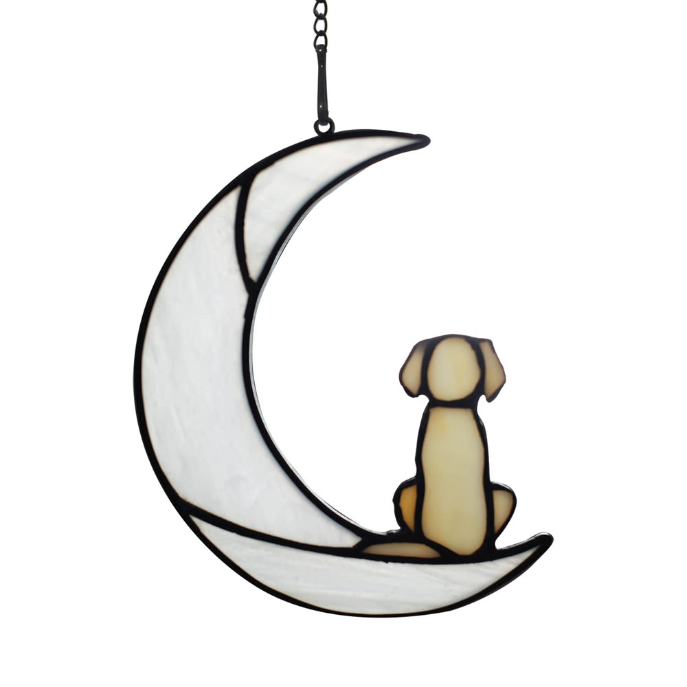 BOXCASA dog on moon suncatcher glows in sunlight for a comforting memorial moment.