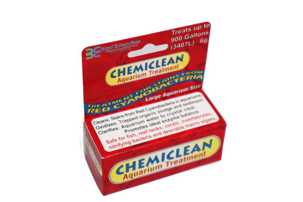 Boyd Enterprises Chemi-Clean bottle front for easy dosing against cyanobacteria in tanks.