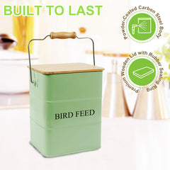 Brabtod metal bird seed bin capacity 5-6 lbs demonstrates ample seed storage for busy feeders