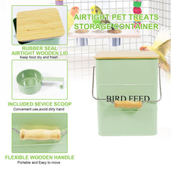 Brabtod metal bird seed bin wooden lid handle highlights easy transport and resealing freshness