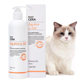 Breezytail PetO’Cera all-in-one bottle with hypoallergenic formula for sensitive cat skin.