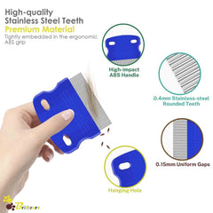Brillirare double-sided comb demonstrates versatile fleas and lice grooming.