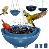 BROAIMX solar bird bath deep blue front view inviting birds for a refreshing bath