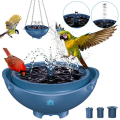 BROAIMX solar bird bath deep blue front view inviting birds for a refreshing bath