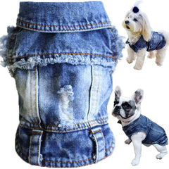 Brocarp Dog Jean Jacket front view shows stylish denim coat for daily wear