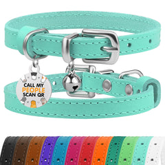 BRONZEDOG collar de cuero para gato con campana removible, cómodo y práctico.