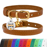 BRONZEDOG leather cat collar with bell close-up showing durable leather texture for daily wear