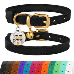 Bronzedog leather cat collar black and gold front view for daily wear