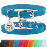 BRONZEDOG leather cat collar in blue-silver, durable everyday wear for cats