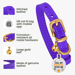 BRONZEDOG leather cat collar non-breakaway strap closeup with durable hardware