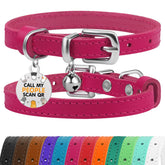 BRONZEDOG leather cat collar pink-silver front view for stylish indoor wear