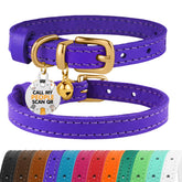 BRONZEDOG leather cat collar purple-gold buckle for daily comfort