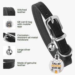 BRONZEDOG leather cat collar QR tag shows ID connectivity for pet safety