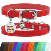 BRONZEDOG leather cat collar red and silver strap for daily wear.